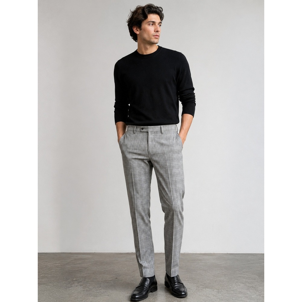 Topman Gray Glen Plaid Dress Pants Men's 34x34 Slim Straight Career Trousers